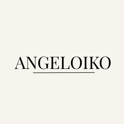 Angeloiko.gr about us logo featuring the elegant text ANG ELOIKO on a soft background.