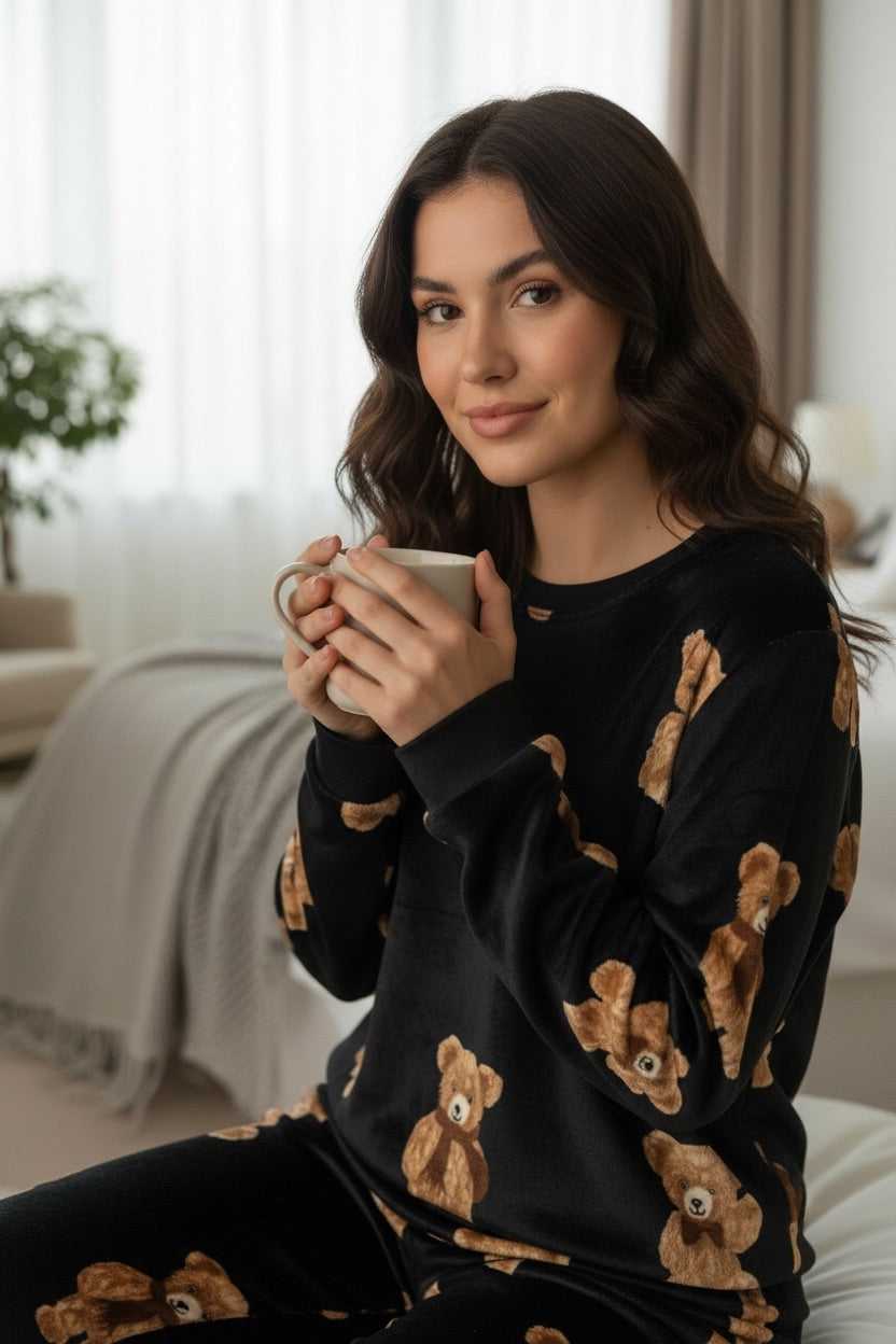 Μαύρη Πιτζάμα με Αρκουδάκια