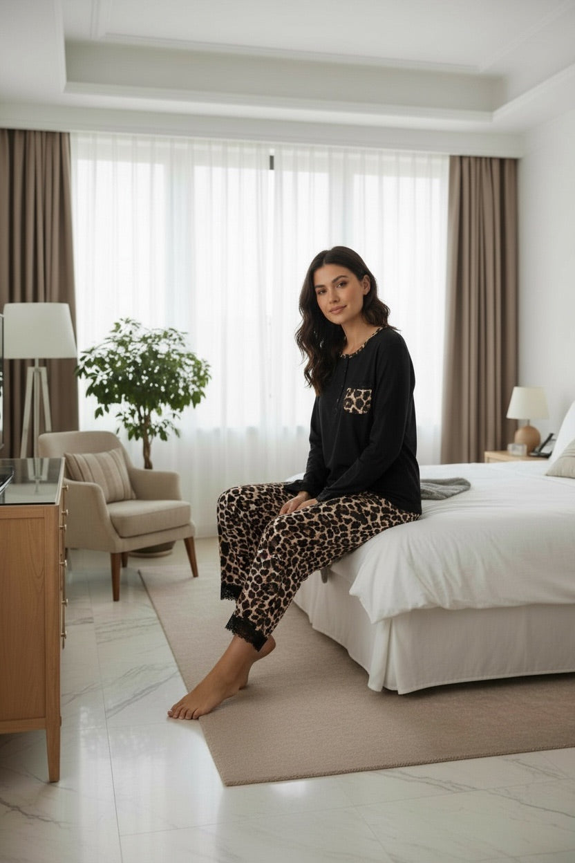 Μαύρη Πιτζάμα Leopard Classic