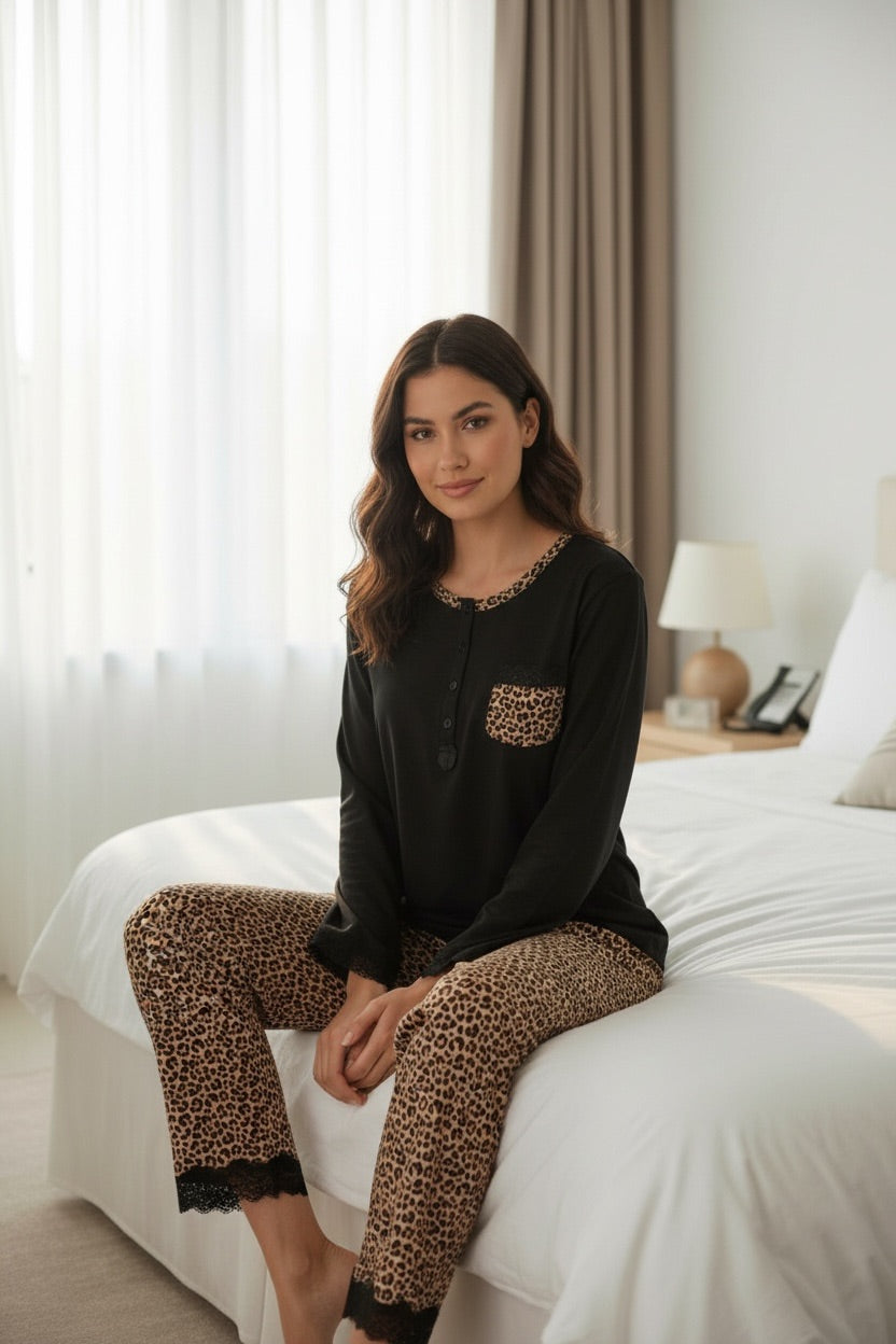 Μαύρη Πιτζάμα Leopard Light