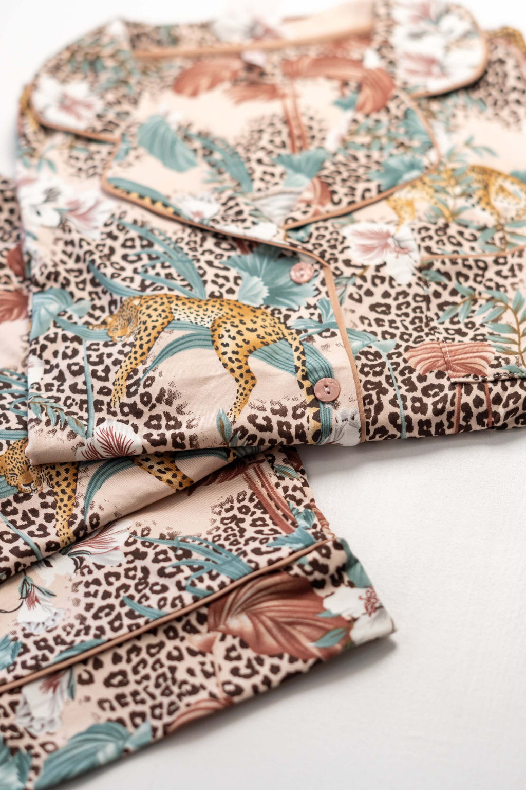 Beige Pajamas with Floral & Leopard Print 