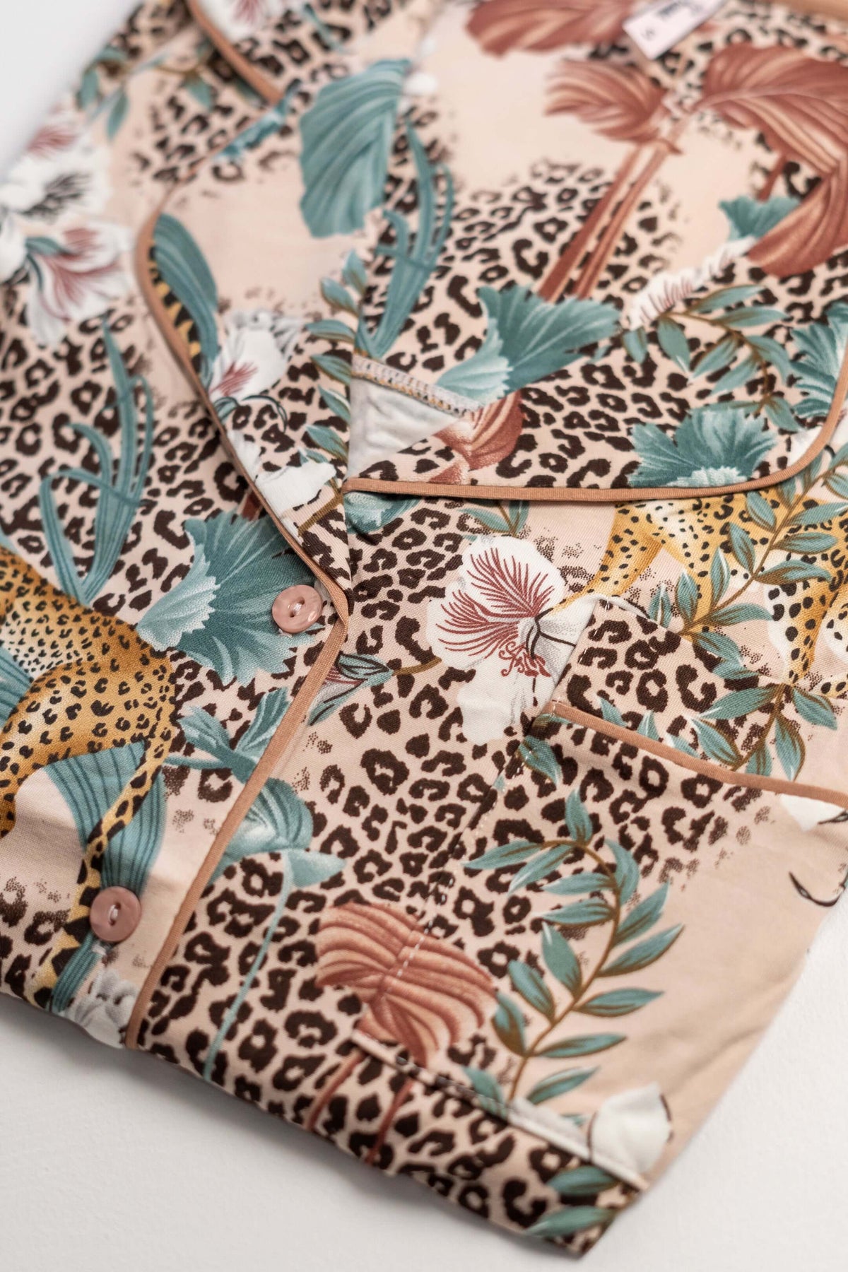 Beige Pajamas with Floral & Leopard Print 