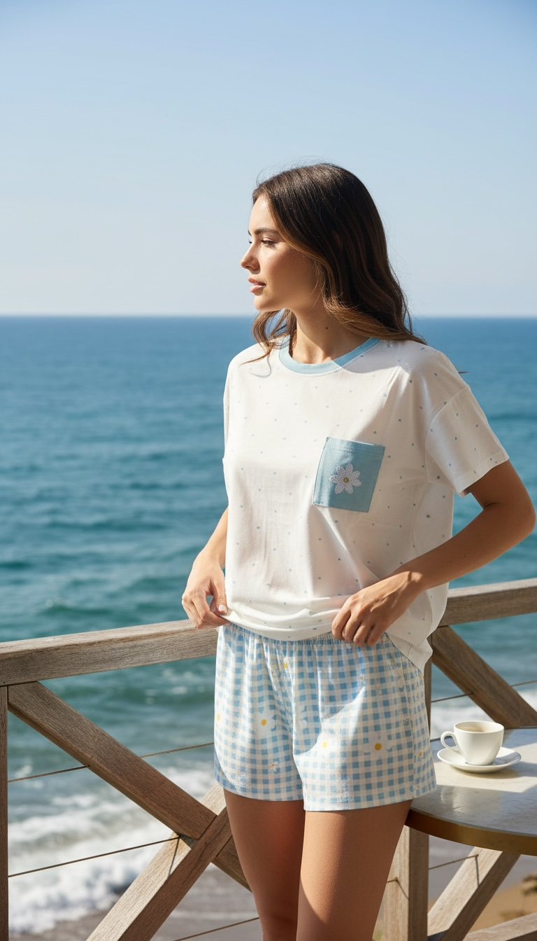 Daisy Sky Blue – Γυναικείο Σετ Πιτζάμας με Σορτσάκι