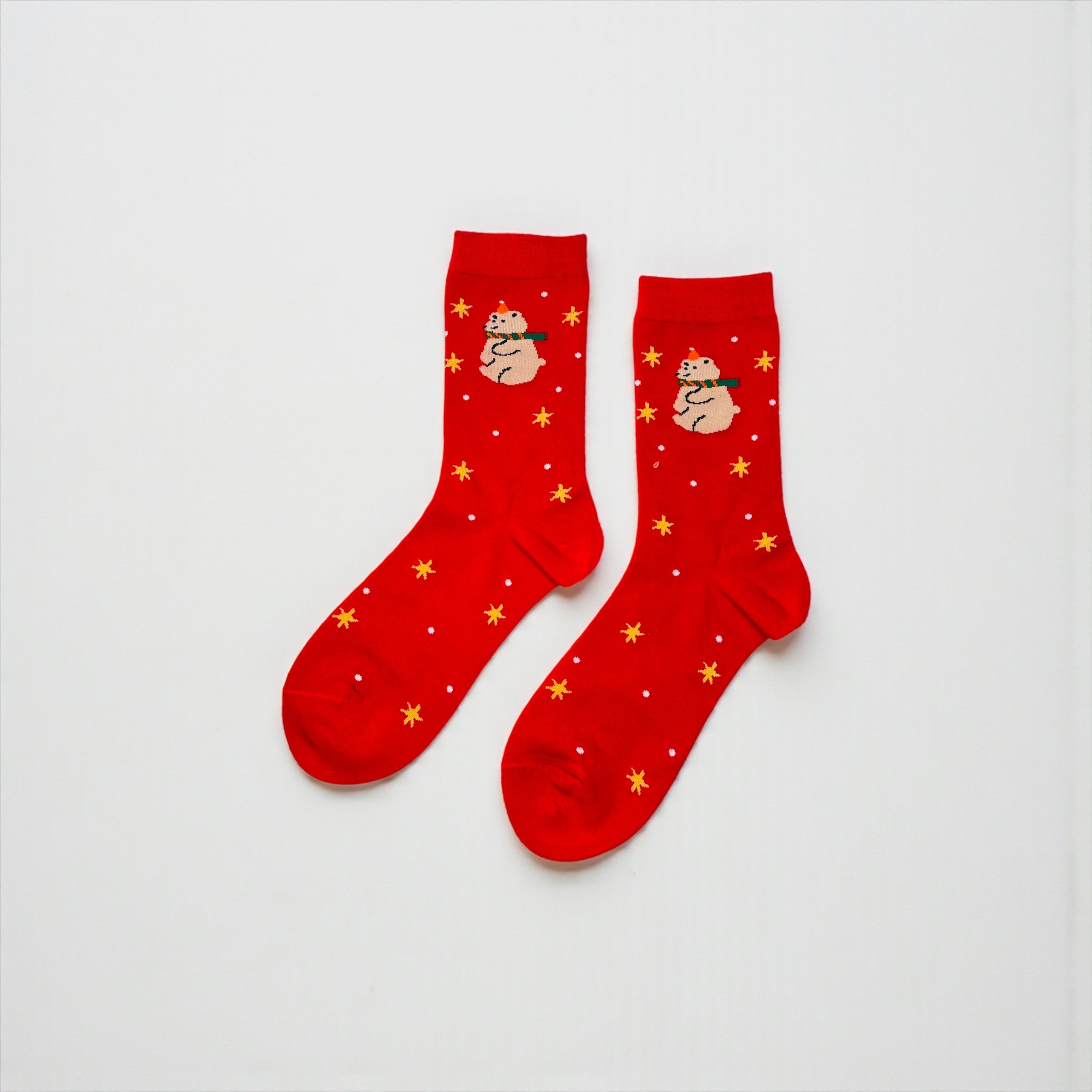Κάλτσες Κόκκινες με Αρκουδάκι και Αστεράκια