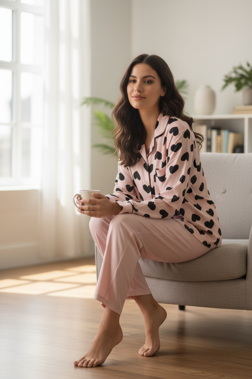 Ροζ πιτζάμα με μαύρες καρδιές