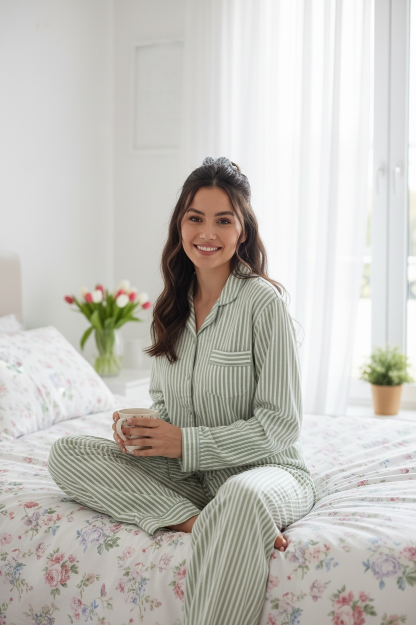 Soft Pistachio Ριγέ Πιτζάμα