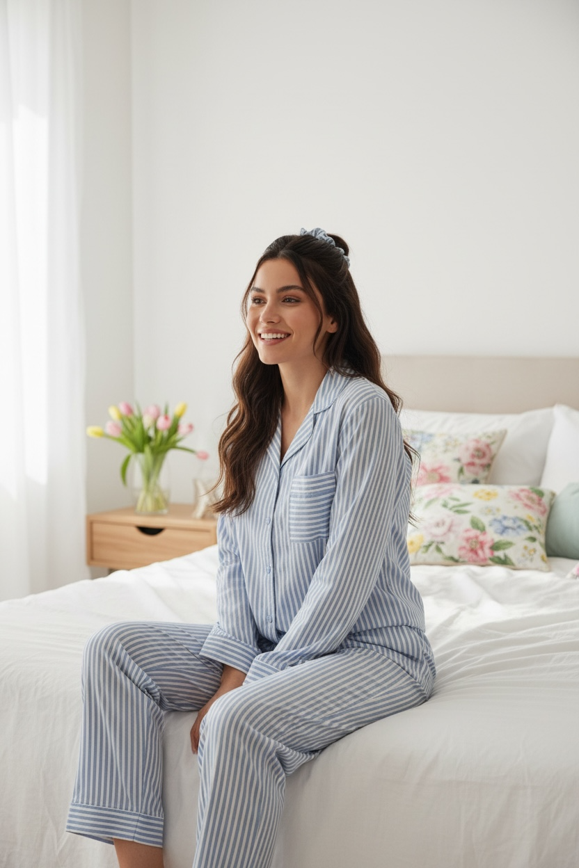 Sky Blue Ριγέ Πιτζάμα