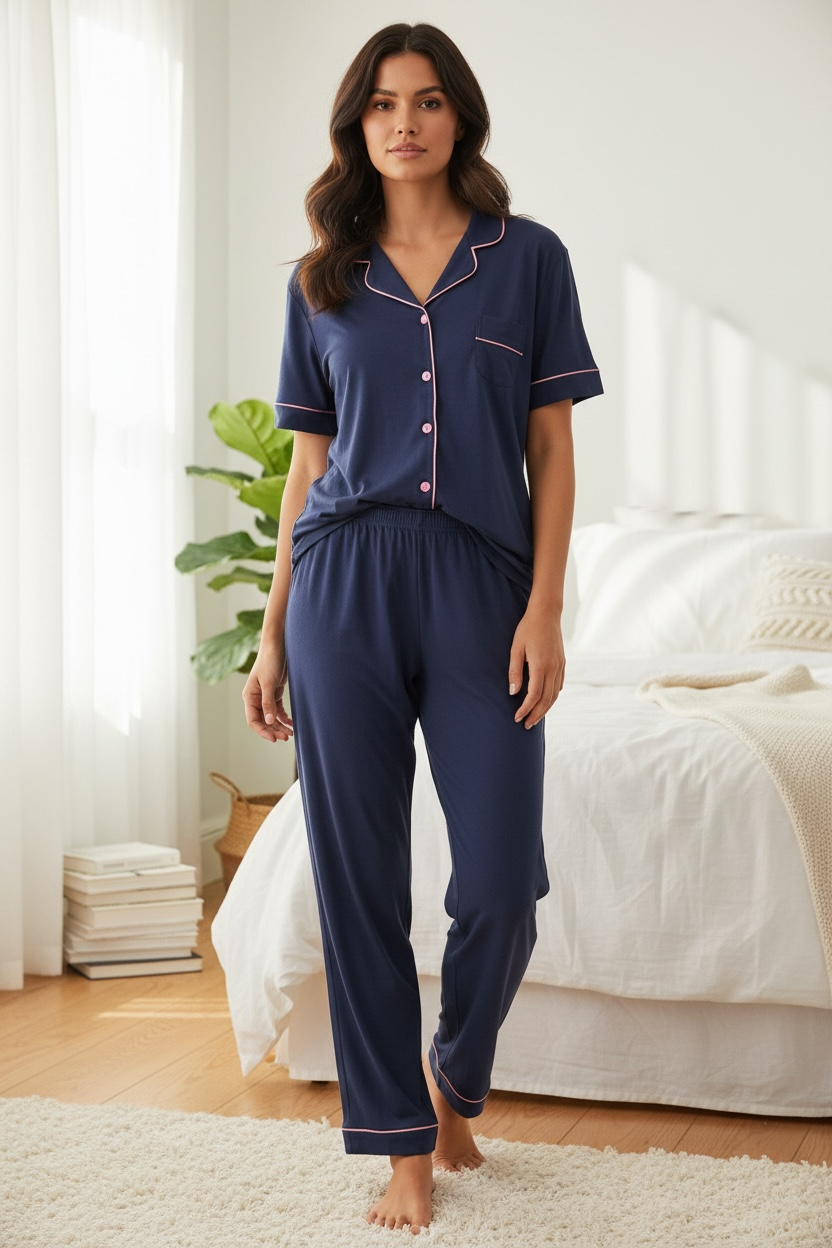 Pink pajamas with black hearts 