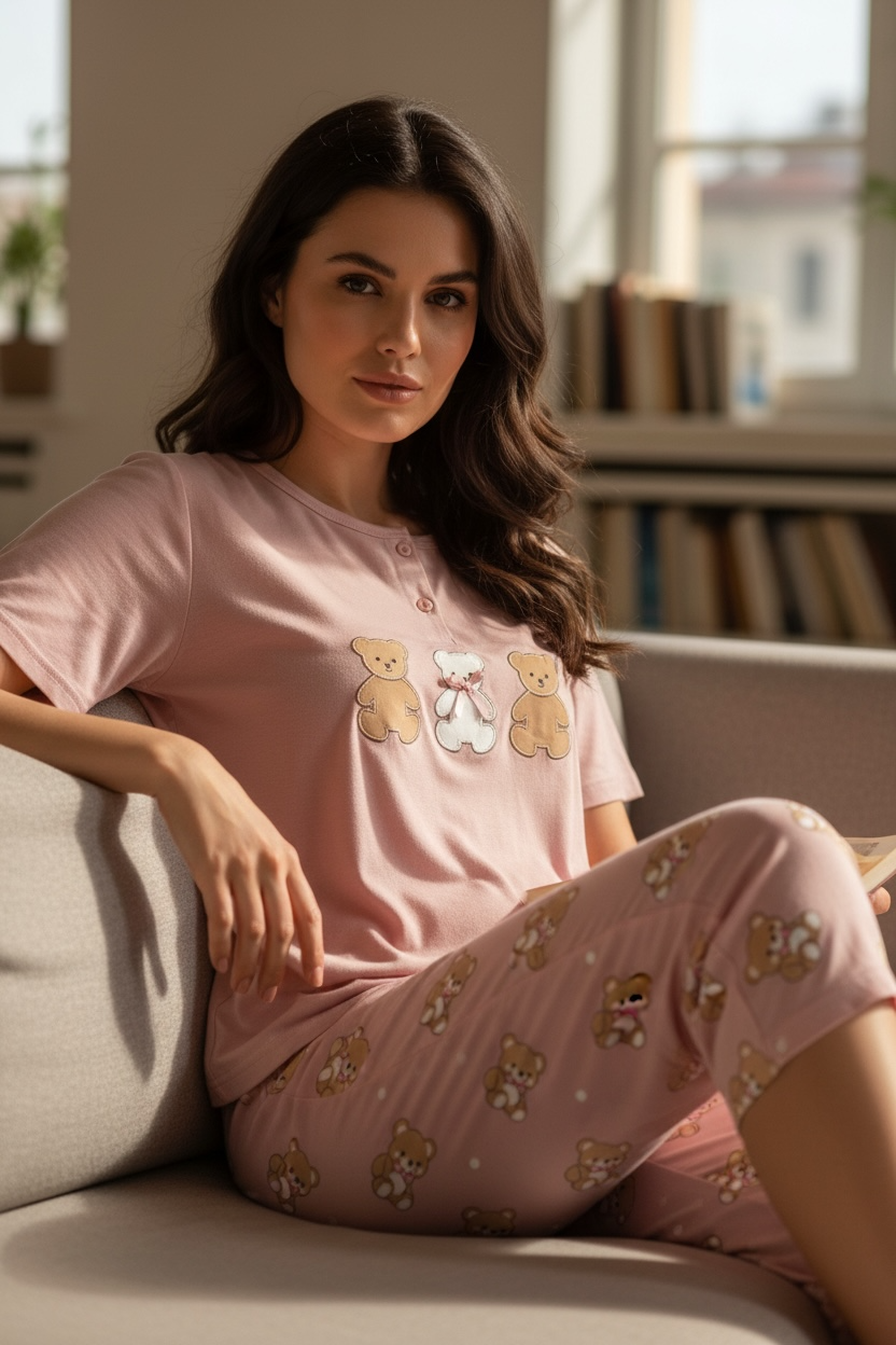 Teddy Bliss Pink Capri Set