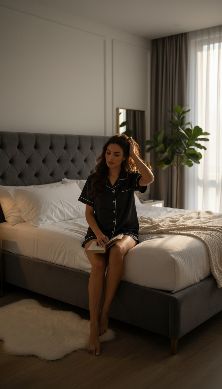 Noelle Black – Satin Shorts Pajama Set