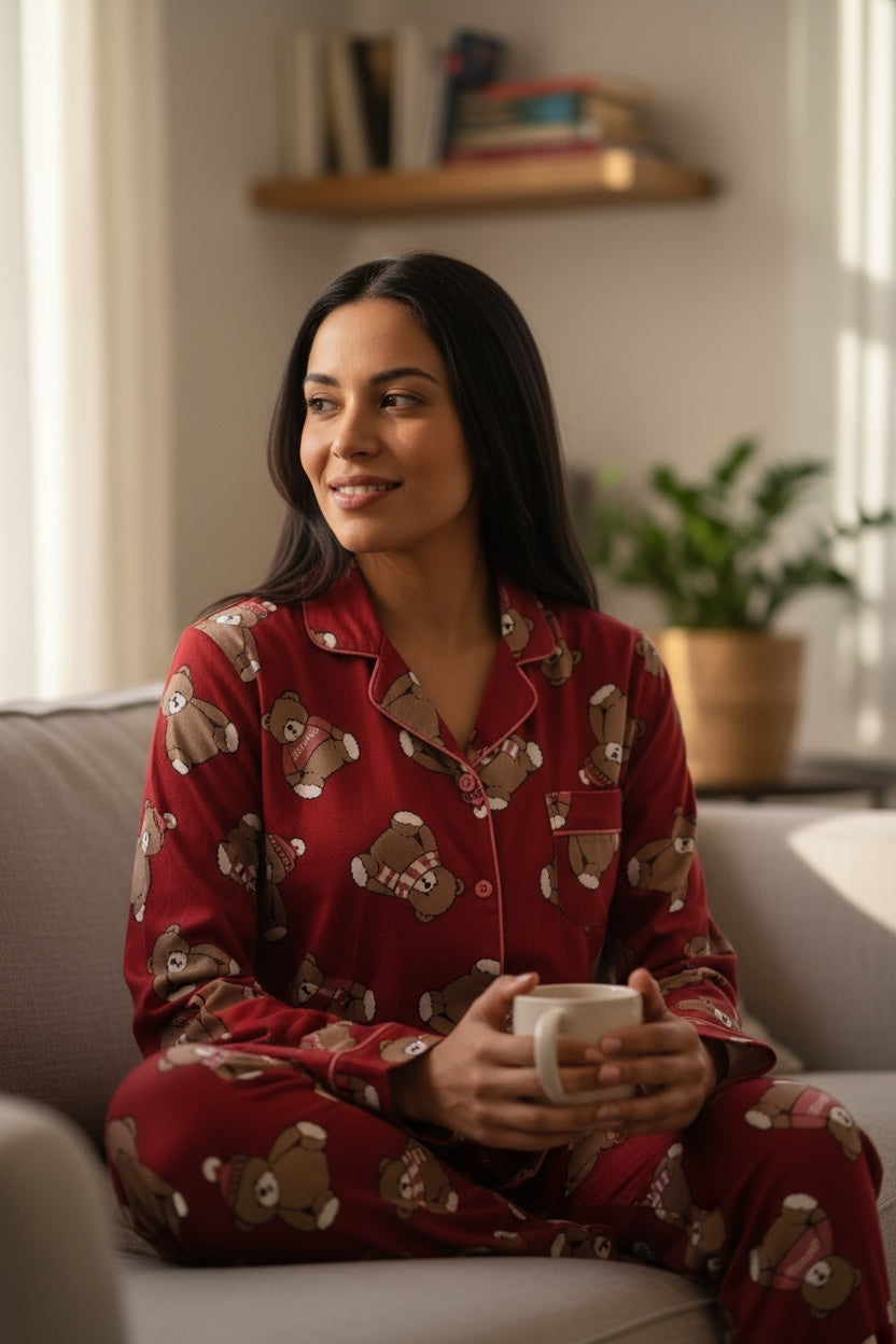 Κόκκινη Πιτζάμα με Αρκουδάκια