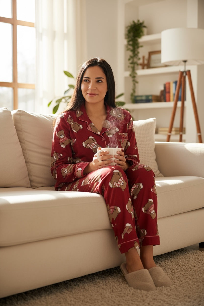 Κόκκινη Πιτζάμα με Αρκουδάκια