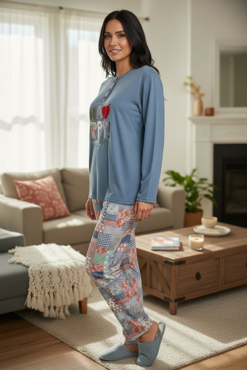Πιτζάμα “Happy Vibes” Μπλε