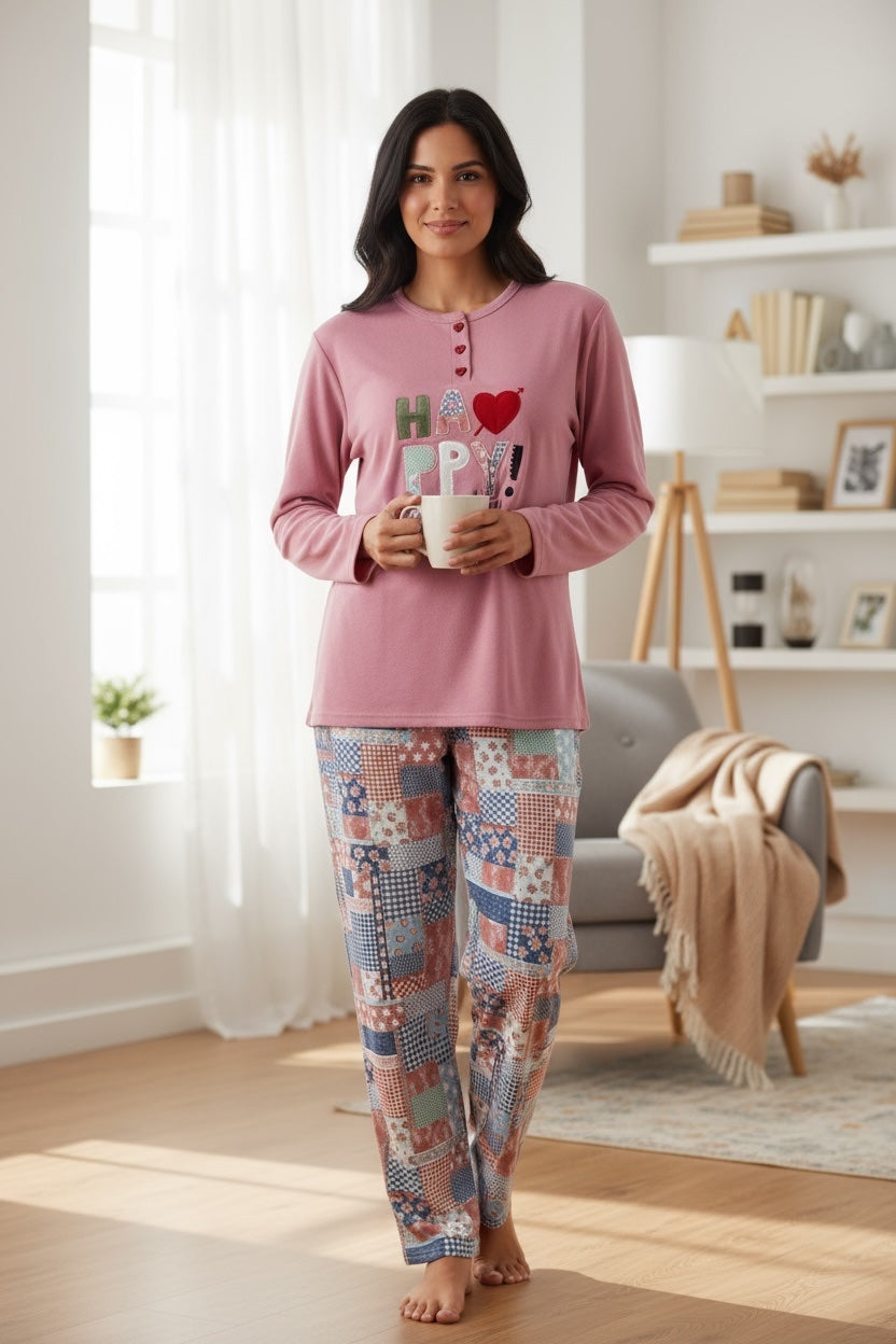 Πιτζάμα “Happy Vibes” Ροζ