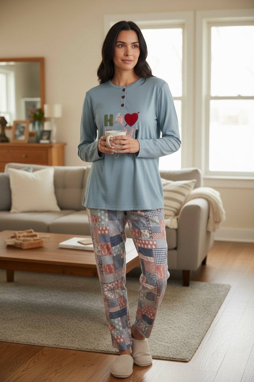 Πιτζάμα “Happy Vibes” Γαλάζιο