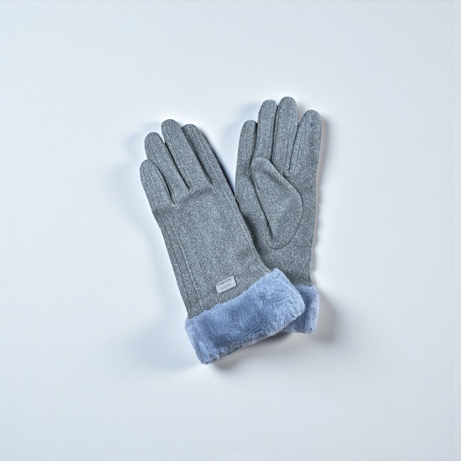 Γάντια Γκρι με Γουνάκι στο Τελείωμα