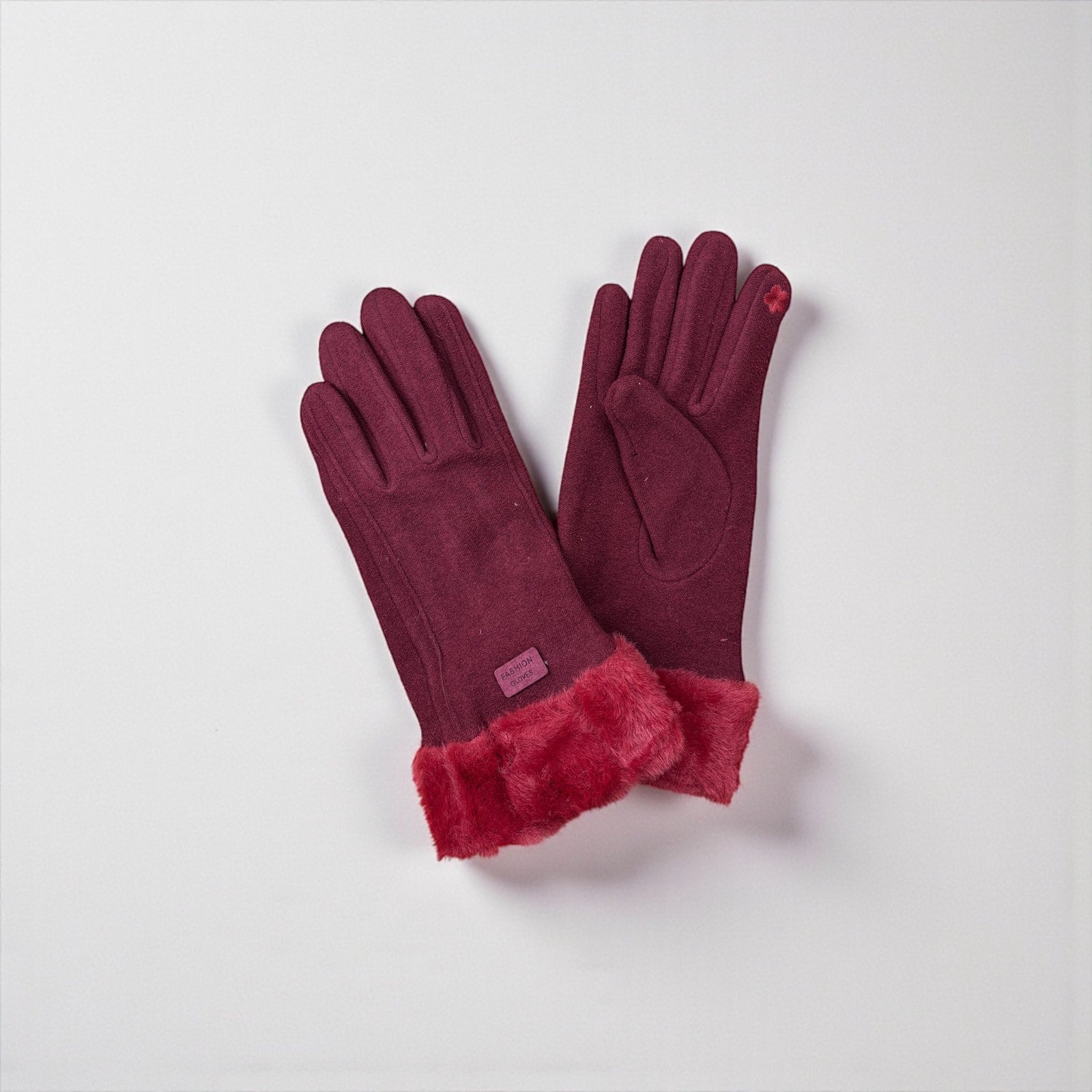 Γάντια Μπορντό με Γουνάκι στο Τελείωμα