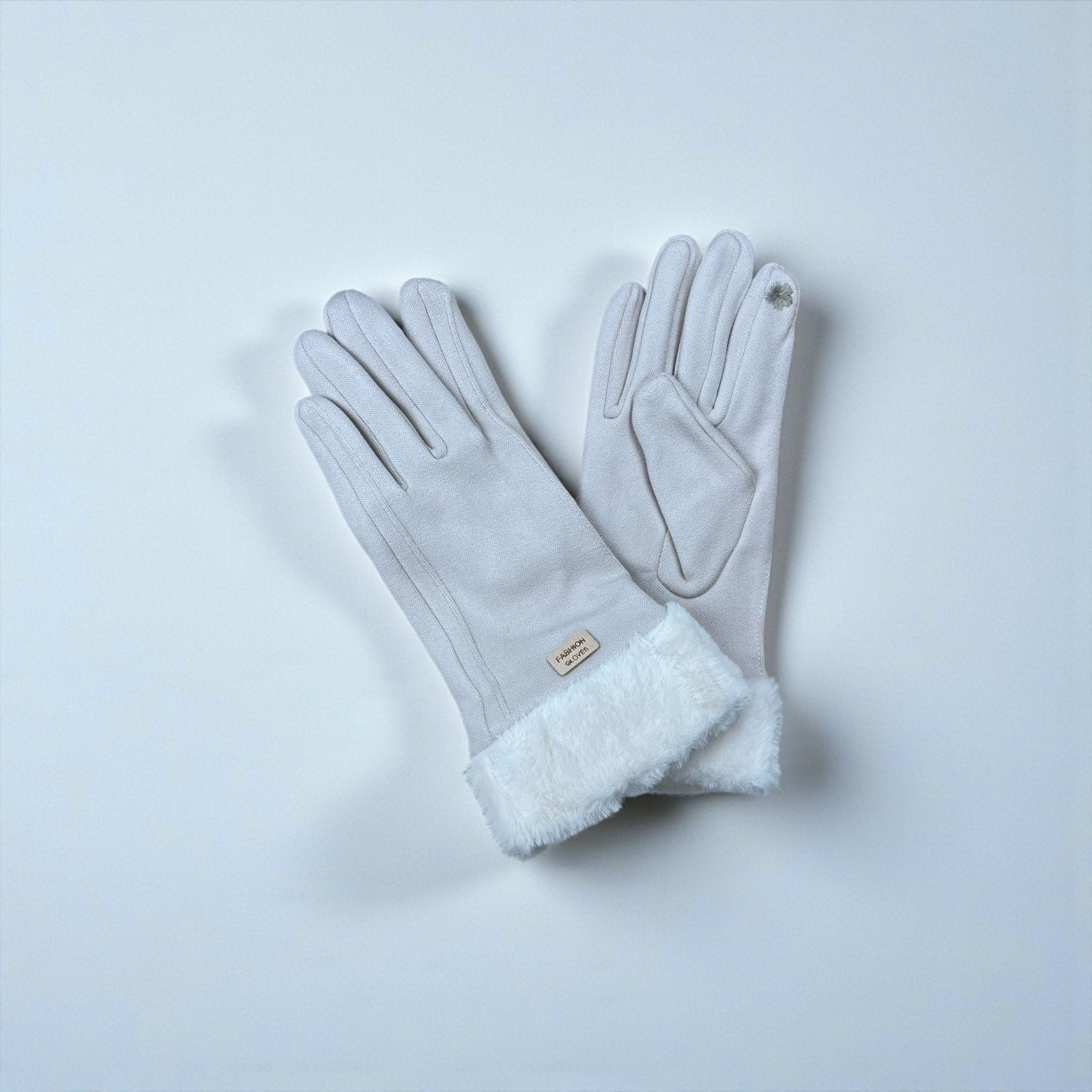 Γάντια Μπεζ με Γουνάκι στο Τελείωμα